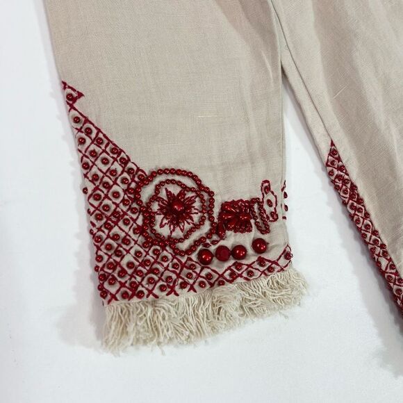 Soft Surroundings Sahara Tunic Womens Small Red Beaded Fringe Hem Linen Blend - Picture 10 of 11
